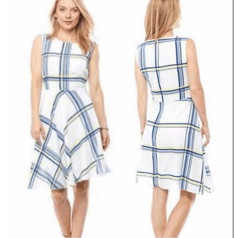 ABS by Allen Schwartz Windowpane Plaid Sleeveless A-Line Dress XL 16/18 NWT